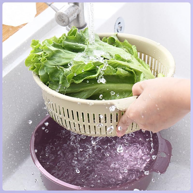 2 in 1 Colander Bowl Set, Detachable Strainer and Serving Bowl Kitchen Fruit Vegetable Washing Drainer for Home Meal Prep and Salad Making (Extra Large 20x9x24cm)