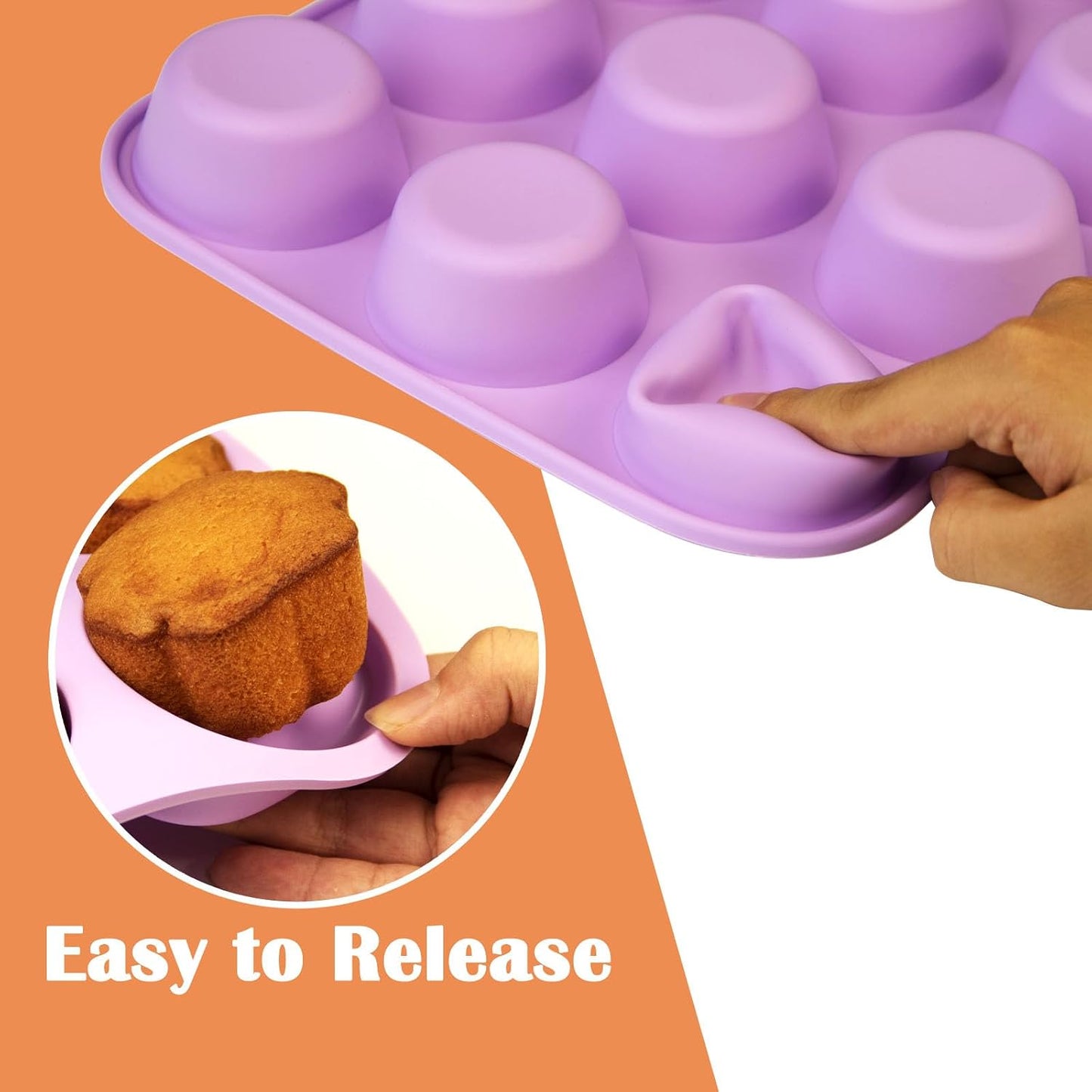 24 Cups Silicone Mini Muffin Pan Set, Nonstick Mini Cupcake Pans, BPA Free Small Muffin Tin for Baking, Set of 2 (Green+Purple)