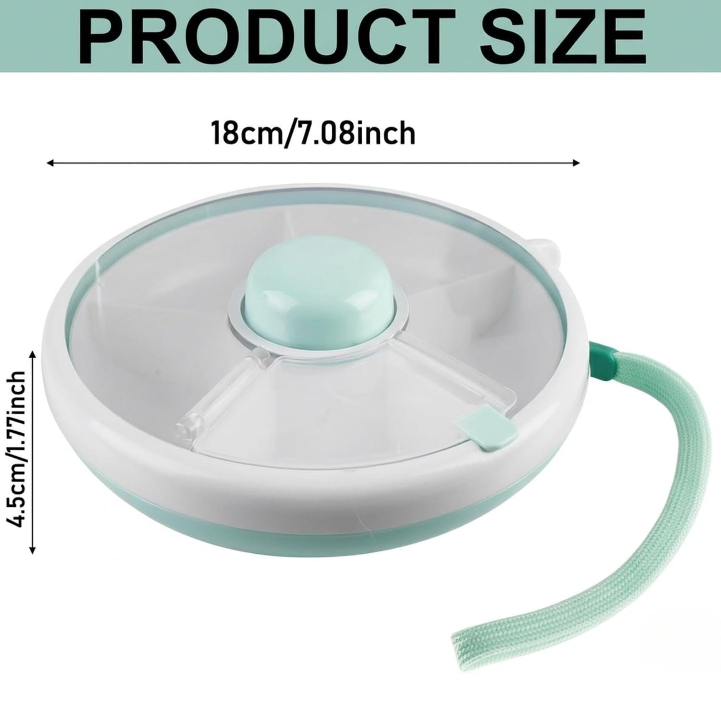 Proudy Portable Snack Spinner Bundle, Food Storage Container, Spinner Box with Rotating Storage, Reusable Kids Snack Container with 5 Compartment Dispenser and Lid, Spinner Box (Light Green)