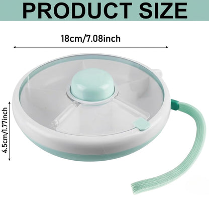 Proudy Portable Snack Spinner Bundle, Food Storage Container, Spinner Box with Rotating Storage, Reusable Kids Snack Container with 5 Compartment Dispenser and Lid, Spinner Box (Light Green)