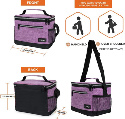 opux Insulated Lunch Box Men Women, Lunch Bag for Work School, Leakproof Soft Cooler Tote Adult, Large Lunch Pail Kids Boys Girls, Picnic Beach Food Bag with Shoulder Strap, Purple Floral