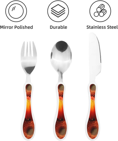 3-Piece Kids Silverware Set With Storage Case, Stainless Steel Reusable Children Safe Knife Spoon Fork Set Blue Active Girl Running Sunset Children Flatware Set For Kids Lunch Box - Colors C