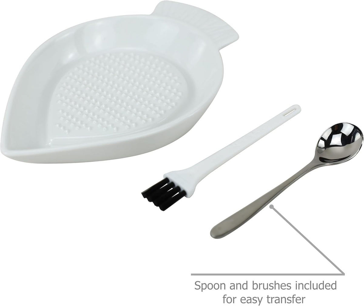 EIKS Ceramic Grater Plate Grinding Dish with Spoon and Brushes