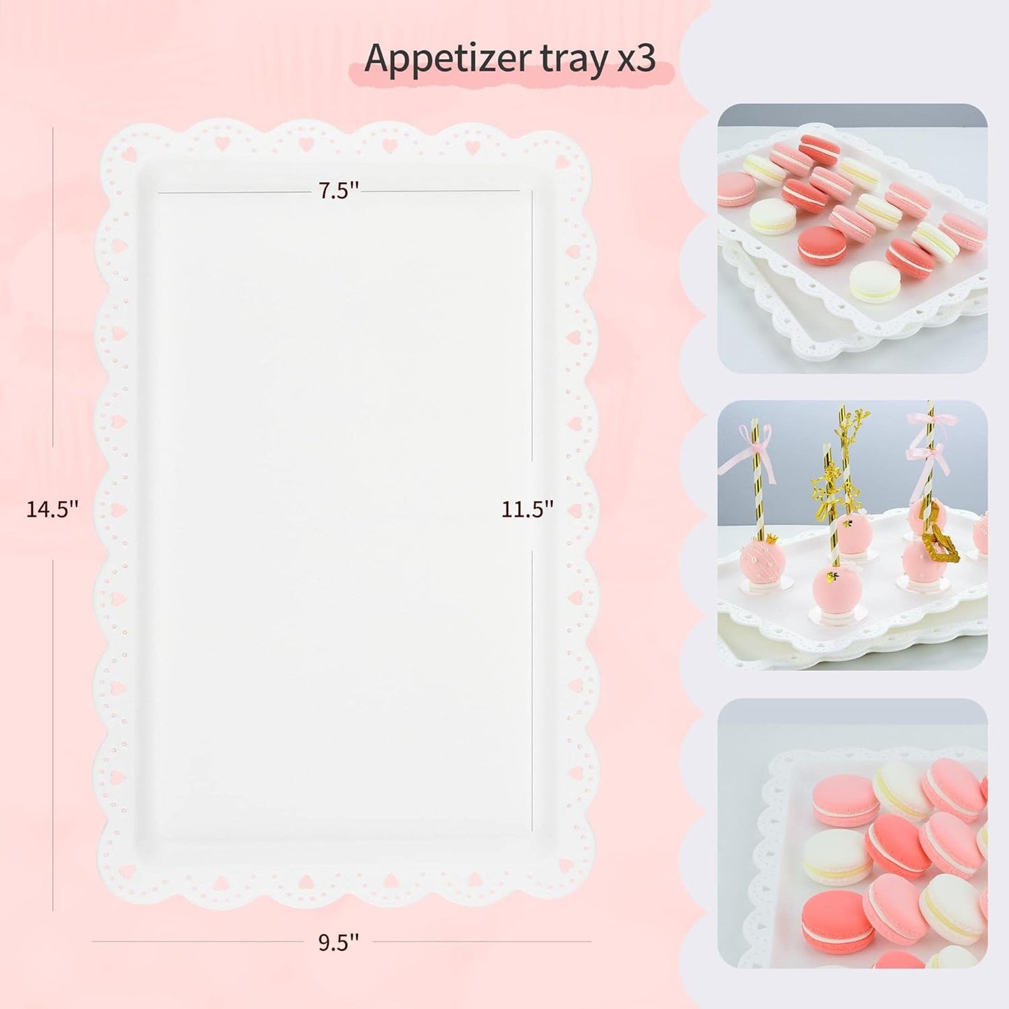 NWK 5 Piece Cake Stand Set with 2 x Large 3-Tier Cupcake Stands, 3 x Appetizer Trays, for Wedding Birthday Baby Shower Tea Party Decorations (Pink)