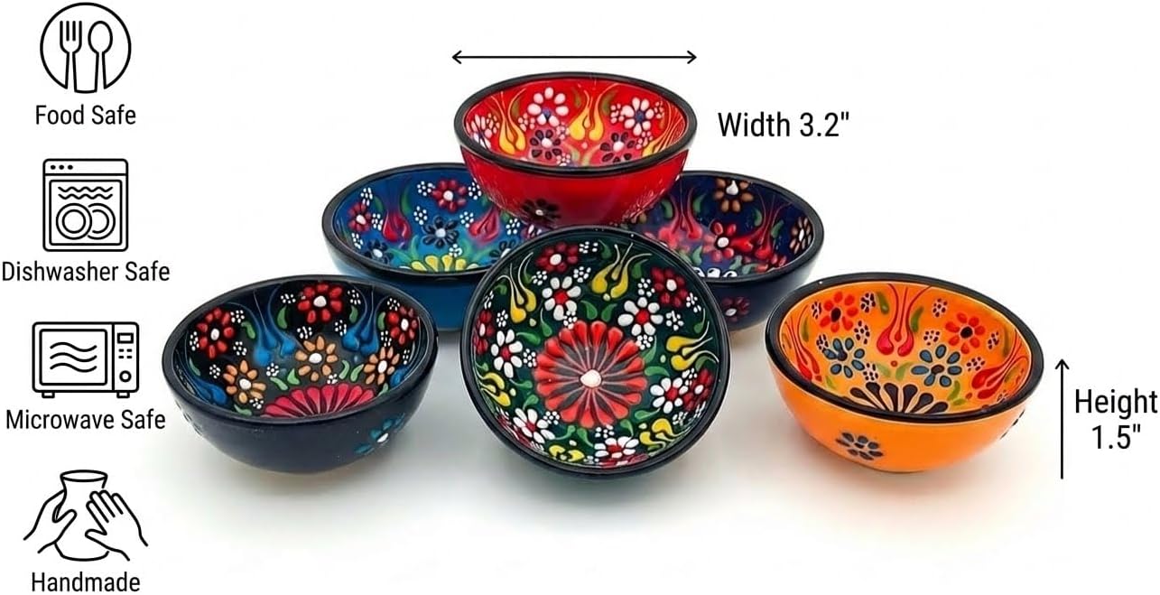 Terracotta Pinch Bowls Set of 8 – Small Ceramic Prep Bowls for Spices, Sauces & Dips – Mini Dipping Bowl for Kitchen Prep, Serving & Charcuterie – Colorful Handmade-Style Bowl