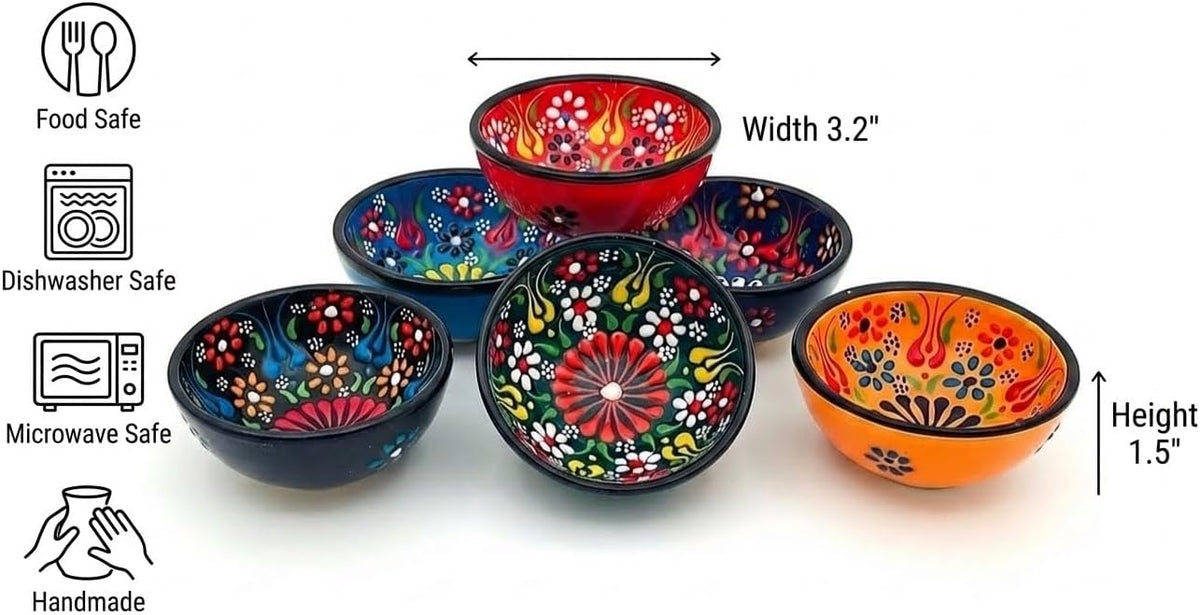 Terracotta Pinch Bowls Set of 8 – Small Ceramic Prep Bowls for Spices, Sauces & Dips – Mini Dipping Bowl for Kitchen Prep, Serving & Charcuterie – Colorful Handmade-Style Bowl