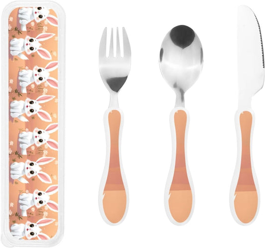 3-Piece Kids Silverware Set With Storage Case, Stainless Steel Reusable Children Safe Knife Spoon Fork Set Insects Love Children Flatware Set For Kids Lunch Box