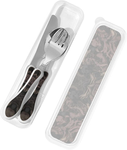 3-Piece Kids Silverware Set With Storage Case, Stainless Steel Reusable Children Safe Knife Spoon Fork Set Cute Kittens Children Flatware Set For Kids Lunch Box