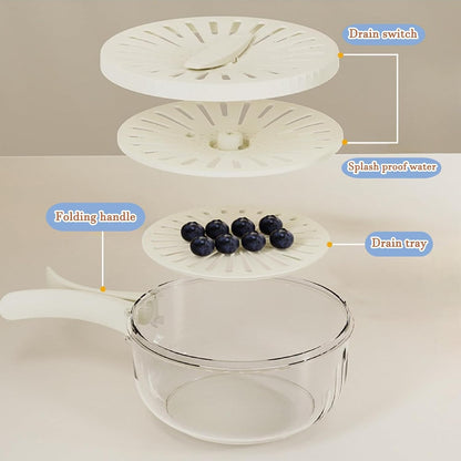 2 in 1 Drainer, Multifunctional Fruit and Vegetable Washing Bowl, 2025 New Fruit Washing Bowl with Strainer, Fruit Drainer Container with Handle (2pcs-mix)