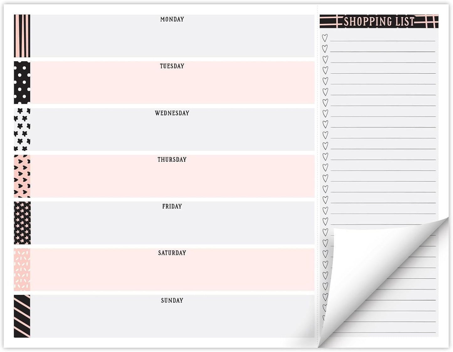 Global Printed Products 8.5" x 11" Horizontal Meal Planning Pad, 60-Sheets, Soft Pink Floral