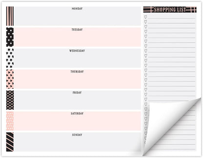 Global Printed Products 8.5" x 11" Horizontal Meal Planning Pad, 60-Sheets, Soft Pink Floral