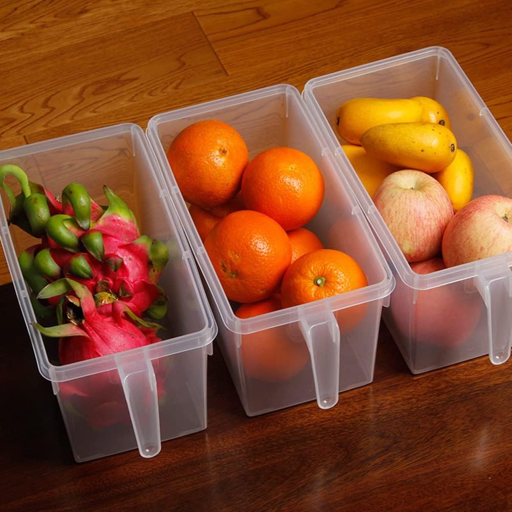 Sooyee Fridge Organizer, 4 Pack Refrigerator Organizer Bins, Clear with Handle & Lid, Fruit Containers for Fridge, Fridge Storage to Keep Fresh for Food, Vegetables, 5L