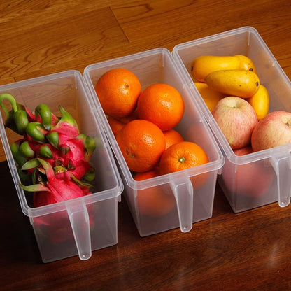 Sooyee Fridge Organizer, 4 Pack Refrigerator Organizer Bins, Clear with Handle & Lid, Fruit Containers for Fridge, Fridge Storage to Keep Fresh for Food, Vegetables, 5L