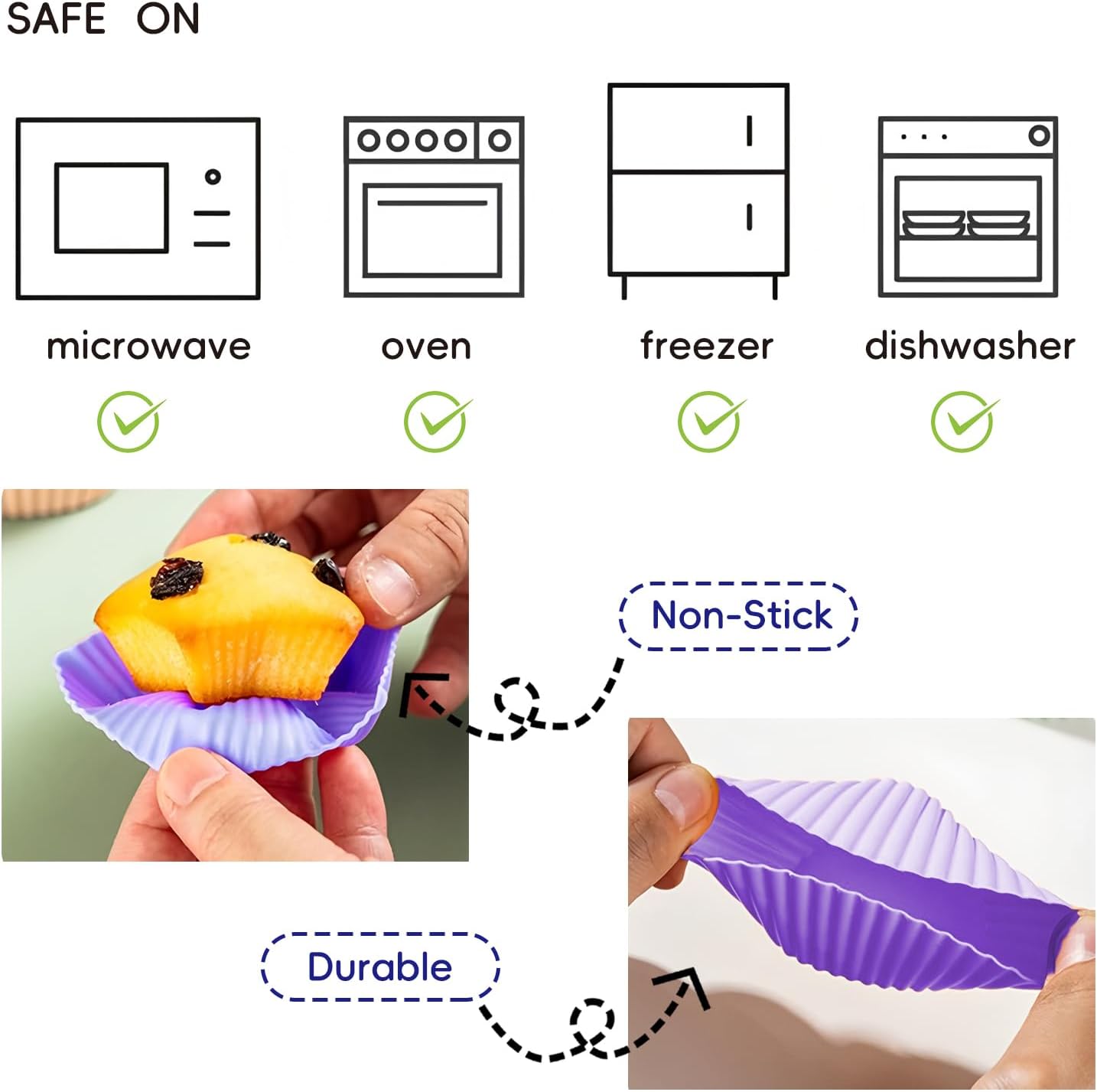 12 PCS Multicolored Silicone Cupcake Baking Cups, Reusable Muffin Liners Easy Clean Non-Stick Cupcakes for Party, Gift (Round)