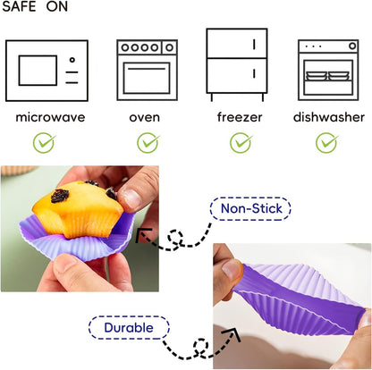 12 PCS Multicolored Silicone Cupcake Baking Cups, Reusable Muffin Liners Easy Clean Non-Stick Cupcakes for Party, Gift (Round)