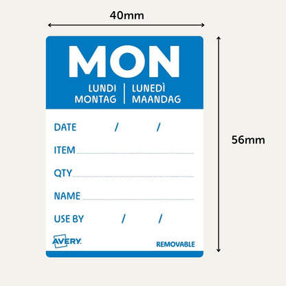 Avery Removable, Hand Writable, Detailed Food Day Labels, Strong Adhesive, 40 x 56 mm, Sunday, Black, 500 Labels, Preprinted Design (DLDSUNREV-500)