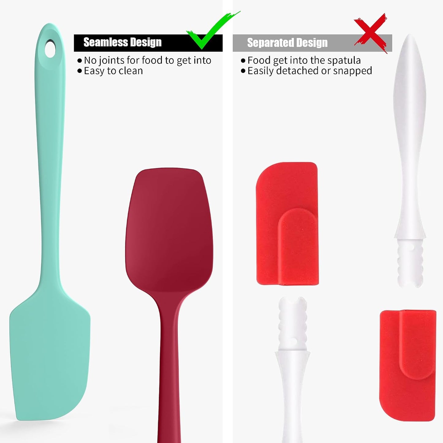 2-Piece Silicone Scraper & Spoon Spatulas: Doosu 600°F Heat Resistant Food Grade BPA Free Rubber Baking Flat Spatula Kitchen Cooking Spoonula for Mixing Scraping Folding Stirring Serving (Aqua Sky)