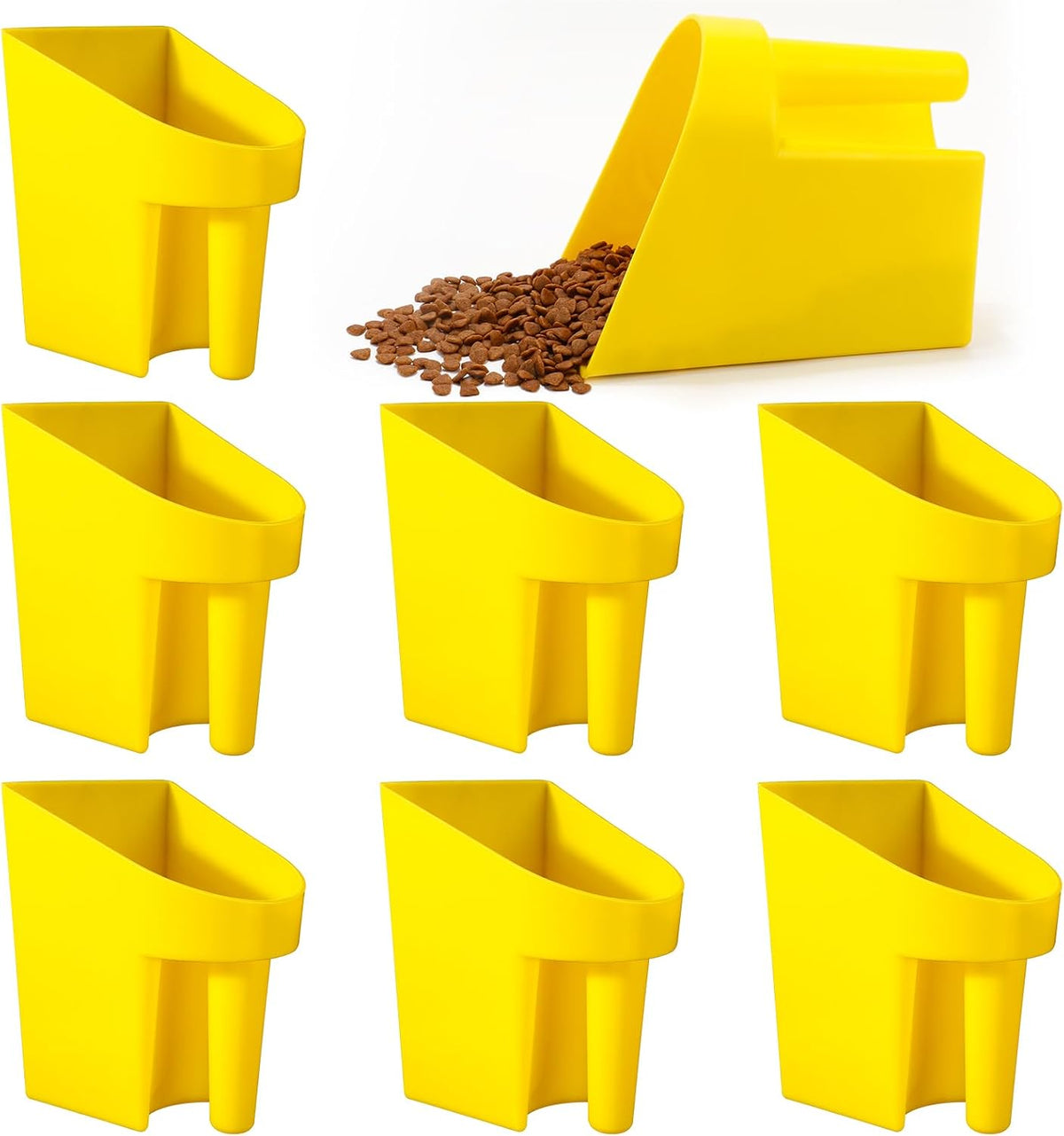FillTouch 8 Pcs Feed Scoop 2 Qt Plastic Enclosed Heavy Duty Stackable Feed Scoop for Bird Horse Chicken Livestock Animal Ranchers Homesteaders Farmers(Yellow)
