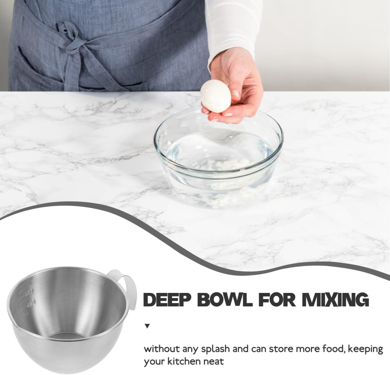 Luxshiny Stainless Steel Mixing Bowl with Handle 20.2Oz Food Prep Bowl with Measurement Scale for Cooking Baking Salad and Meal Prep 7.67X5.51X3.34In