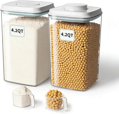 Food Storage Containers with Lids,2.9Qt 2Pcs Airtight Pop Food Storage Containers, BPA-Free Stackable Kitchen Pantry Organizers and Storage, One Button Opening Flour and Sugar Container Sets