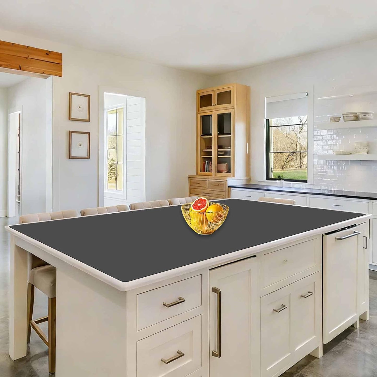 72''x16'' Extra Large Silicone Mat for Kitchen Counter, Heat Resistant Countertop Protector, Non-Slip Waterproof Kitchen Island Mat, Easy to Clean, Light Gray