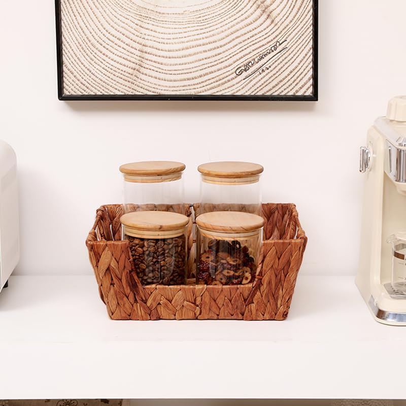 Wicker Storage Baskets,Open Front Storage Baskets with Built-in Handles, Pantry Storage Bins for Kitchen, Bedroom, Bathroom, Home Decor-2 Pack