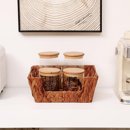 Wicker Storage Baskets,Open Front Storage Baskets with Built-in Handles, Pantry Storage Bins for Kitchen, Bedroom, Bathroom, Home Decor-2 Pack