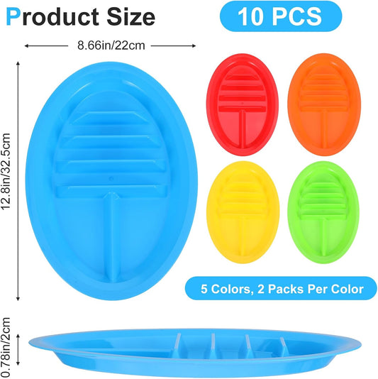 10 Pack Plastic Taco Plates with Dividers, 12.8 x 8.66 Inch Taco Holder Plate for Parties - BPA Free Plastic Serving Trays for Tacos Tuesday, Microwave & Dishwasher Safe (5 Vibrant Colors)