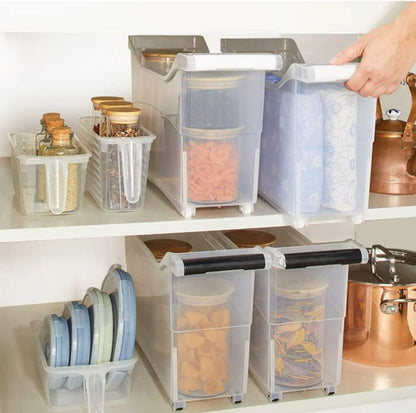Storage Bin with Handle and Rolling Wheels for Kitchen Organization Plastic - Black