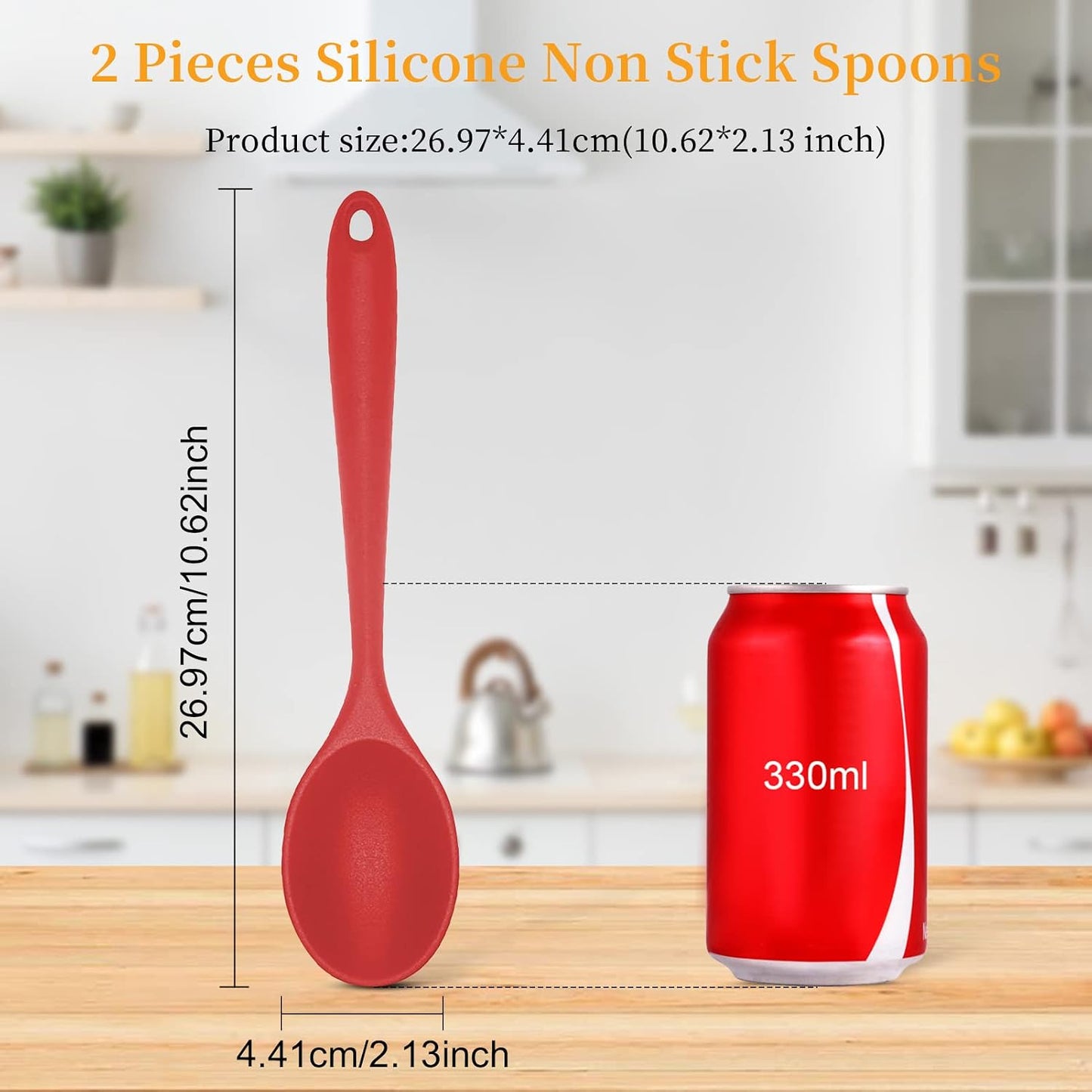 2 Pcs Silicone Nonstick Mixing Spoon, Silicone Spoons for Cooking Heat Resistant, Cooking Utensil for Kitchen Cooking Baking Stirring Serving (Black)
