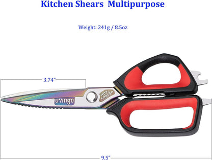 LIVINGO Heavy Duty Kitchen Shears - Titanium Coated Hot Forged Sharp Multipurpose Stainless Steel Utility Shears for Household Culinary Food Cutting Chicken Meat Cooking, Dishwasher Safe, 9.5 Inch