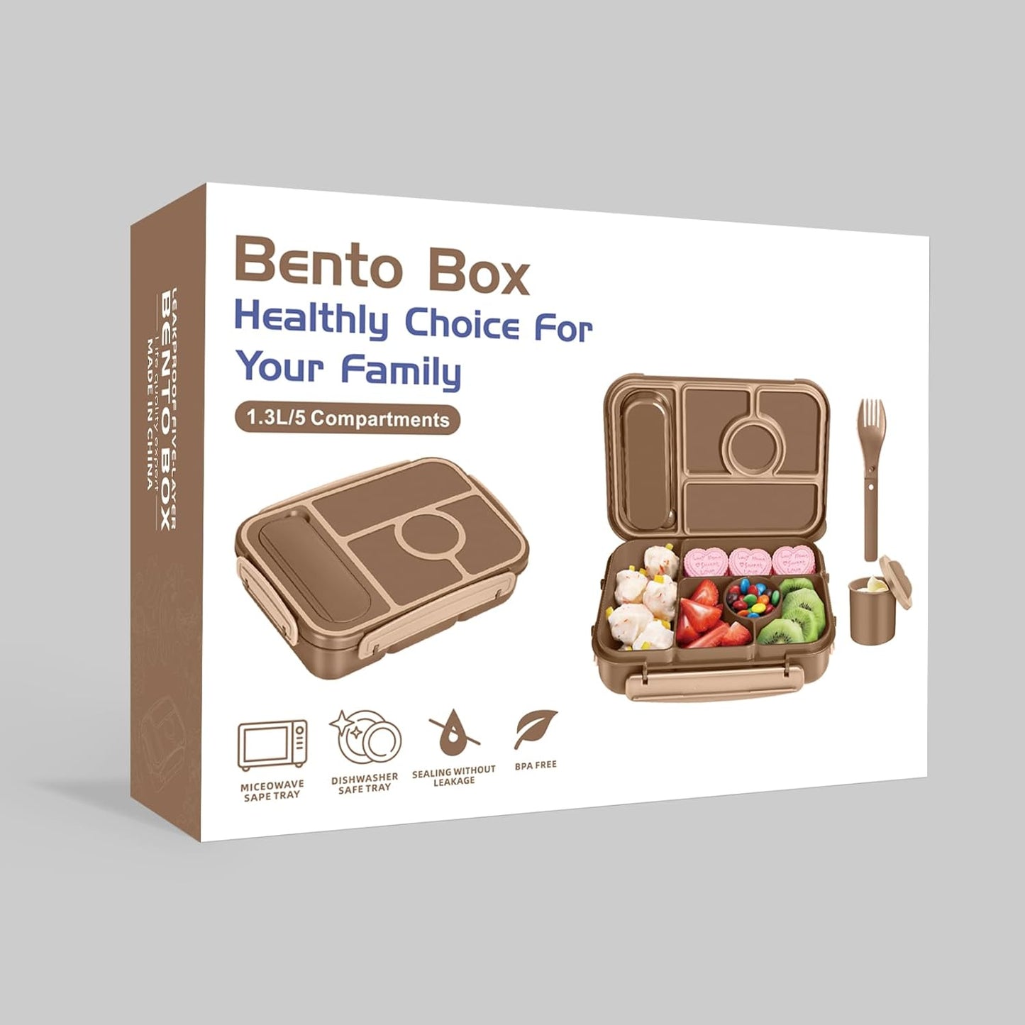 Amathley Bento Box Adult Lunch Box Kids,Lunch Containers for Adults/Kids/Toddler,5 Compartments Bento Lunch Box with Sauce Vontainers,Microwave & Dishwasher & Freezer Safe,BPA-Free (Blue)