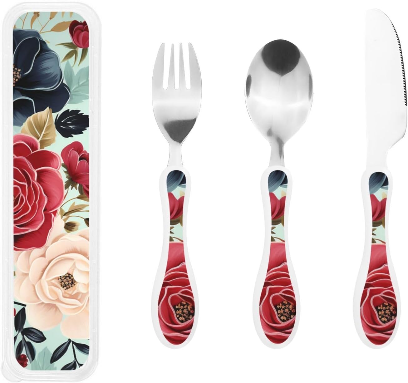 3-Piece Kids Silverware Set With Storage Case, Stainless Steel Reusable Children Safe Knife Spoon Fork Set Easter Bunny Eggs Spring Flower Rabbit Children Flatware Set For Kids Lunch Box