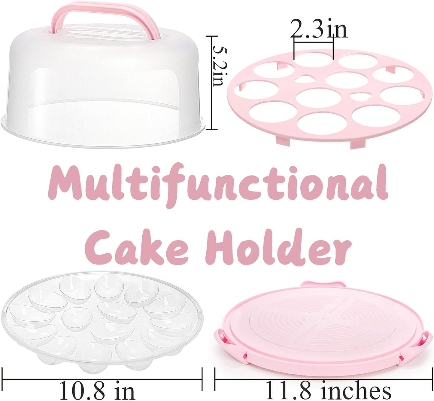 Coloch Cake Carrier with Lid and Handle, 3 in 1 Multipurpose Cupcake Holder for 10 In Cake, Portable Dessert Container for 11 Cupcake Plastic Devil Eggs Holder for Cupcake, Muffins, Eggs, Snack, Fruit
