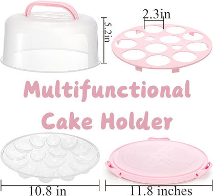 Coloch Cake Carrier with Lid and Handle, 3 in 1 Multipurpose Cupcake Holder for 10 In Cake, Portable Dessert Container for 11 Cupcake Plastic Devil Eggs Holder for Cupcake, Muffins, Eggs, Snack, Fruit