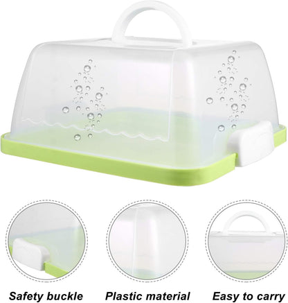 Green Cake Carrier, 10x5 in Square Plastic Cupcake & Cake Storage Box with Clear Dome Lid & Handle – Portable, Airtight Travel Container for Bakers, Chefs & Caterers