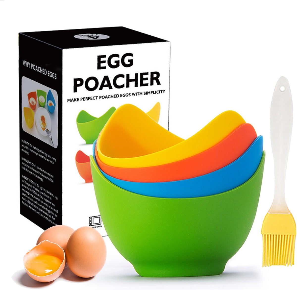 Silicone Egg Poacher Cups, 4 Pack with Stable Ring Base