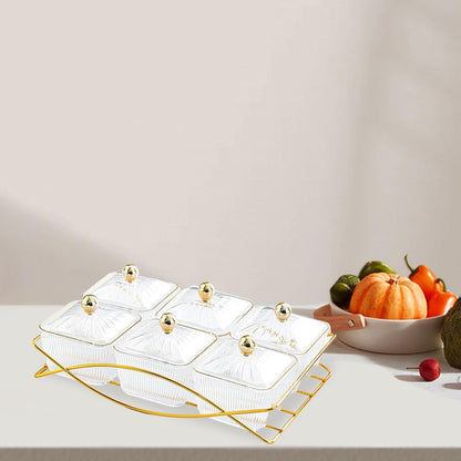 Dessert Dividing Plate Nordic Serving Platter with Lid Cookies Jar Nut and Candy Serving Tray Dried Fruit Tray for Kitchen, Clear