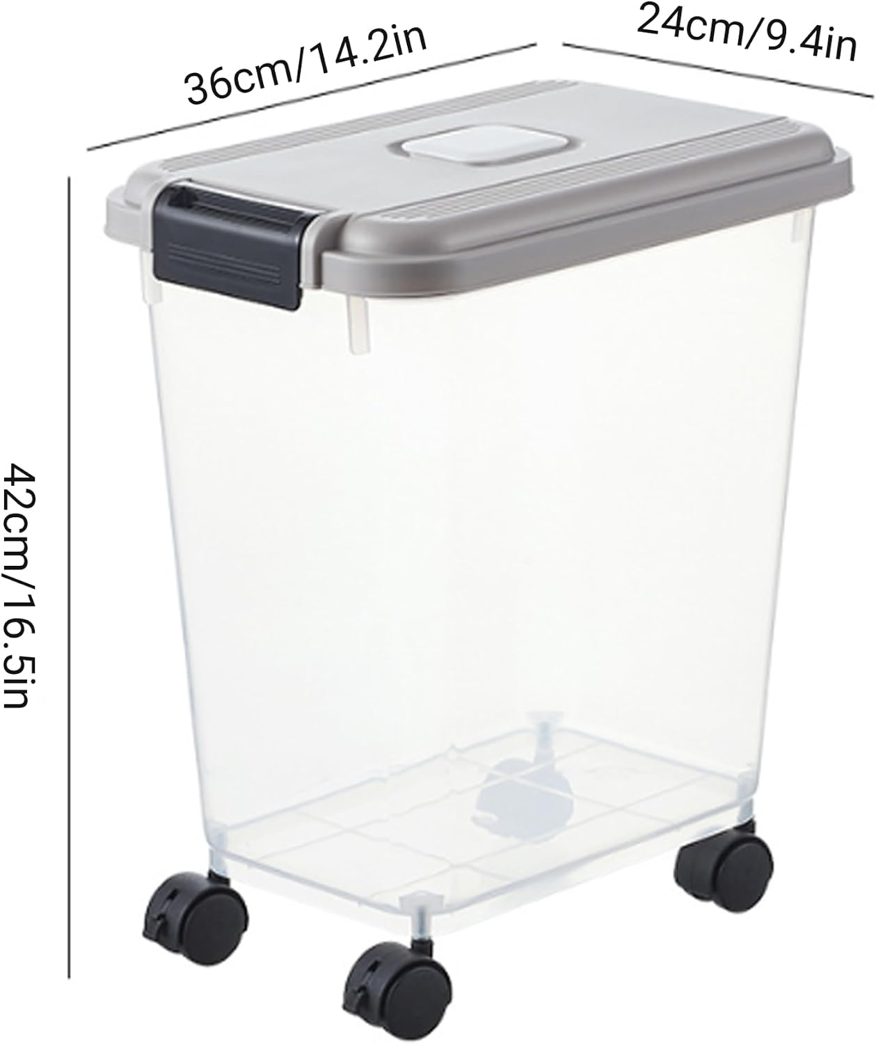 Pet Food Storage, Airtight Seal Large Pet Food Storage Container with Lockable Wheels, Transparent Bin - Gray (35lbs Rice/25lbs Flour) + Measuring Cup