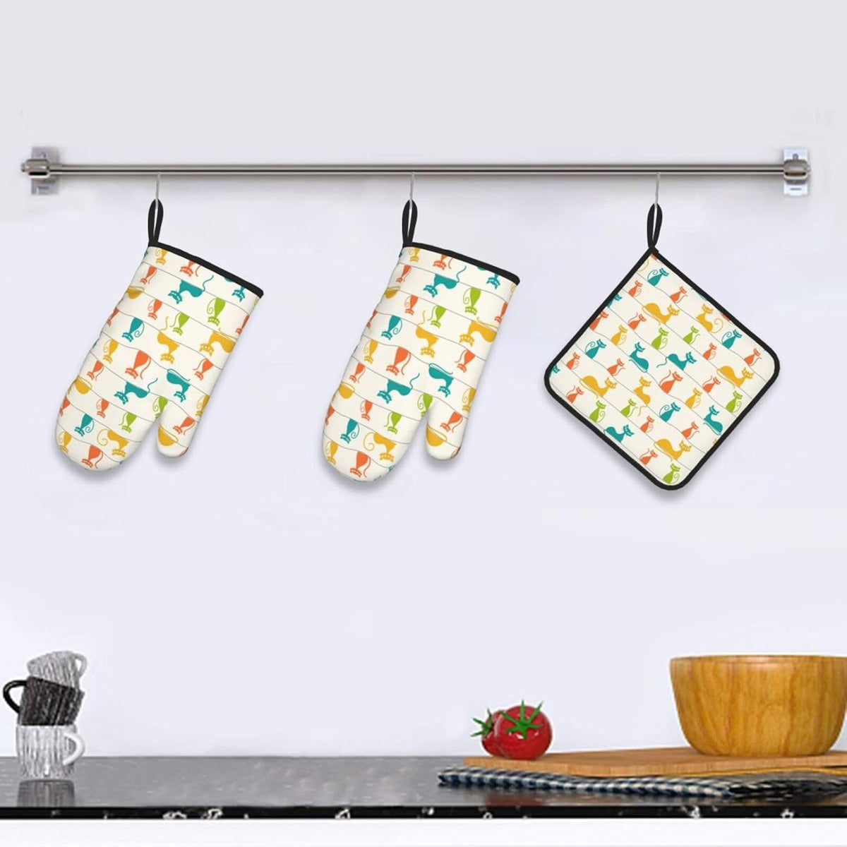 Boho Floral Oven Mitts and Pot Holders Sets of 3, Cute Baker Stuff