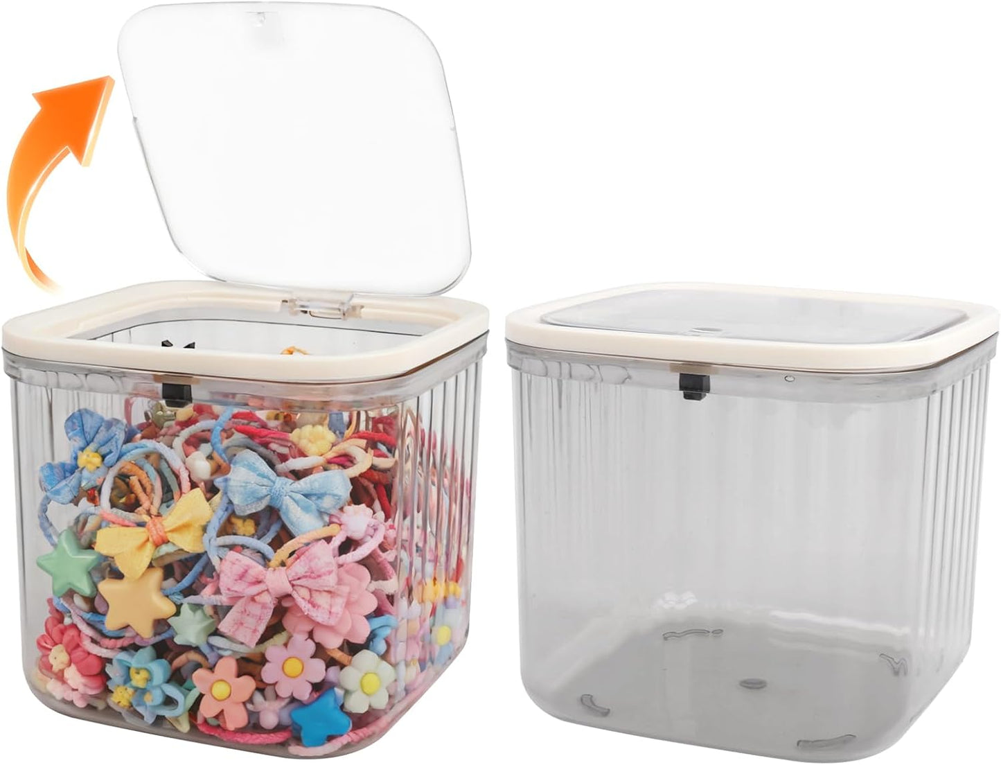 THMINS Hair Accessories Organizer for Girls,Small Plastic Storage Box with Lid for Kids Hair Clips,Ties,Bows&Jewelry,Stackable Dust-Proof Flip Top Container,Desktop Organizer(Clear)