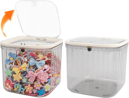 THMINS Hair Accessories Organizer for Girls,Small Plastic Storage Box with Lid for Kids Hair Clips,Ties,Bows&Jewelry,Stackable Dust-Proof Flip Top Container,Desktop Organizer(Clear)