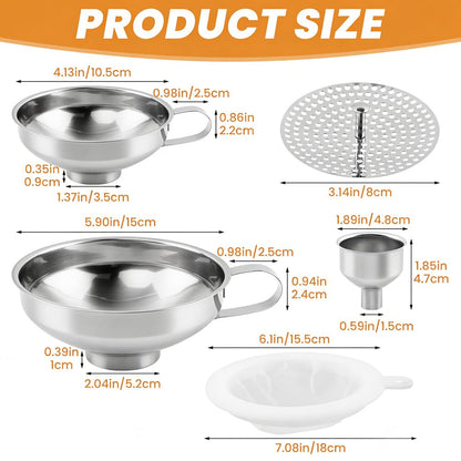Stainless Steel Canning Funnels for Filling Mason Jars, Wide Mouth Funnels for Kitchen Use, Kitchen Gadgets Canning Supplies Kit - 5 Pack