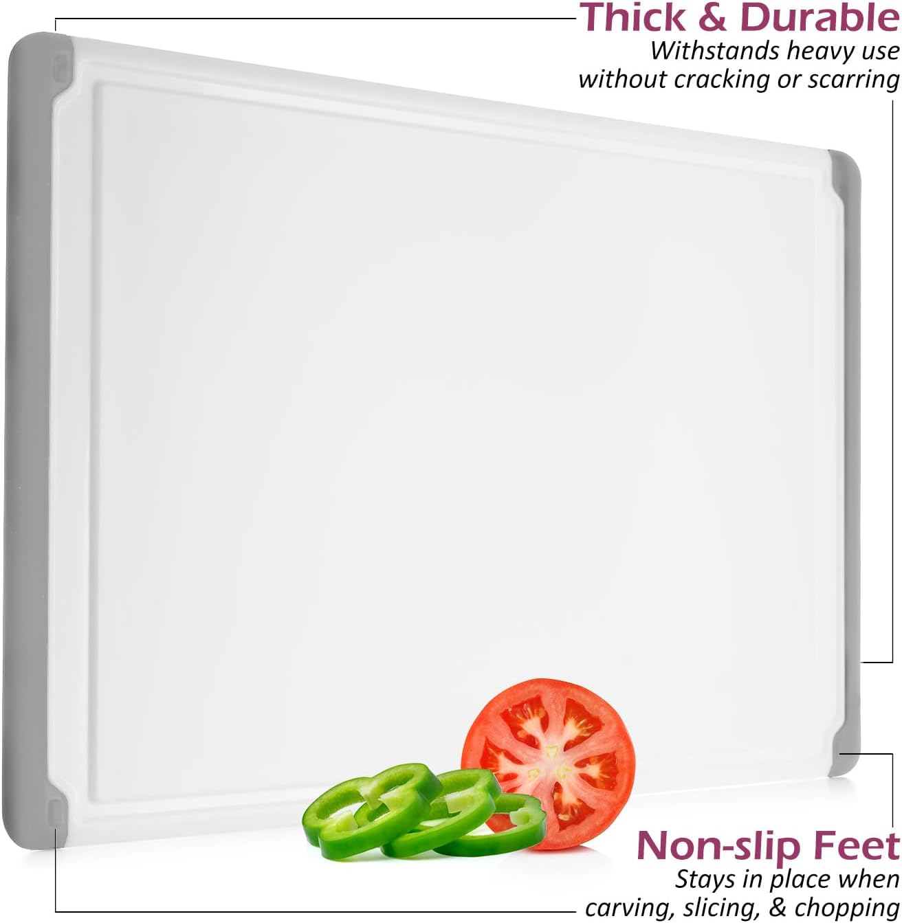 Plastic Cutting Board for Kitchen - Extra Large Cutting Board 18 Inch Reversible Chopping Board, Juice Groove, Non Slip Feet, Dishwasher Safe, BPA Free Large Cutting Board for Meat Vegetables Fruit