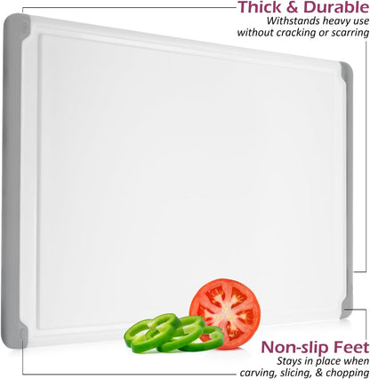Plastic Cutting Board for Kitchen - Extra Large Cutting Board 18 Inch Reversible Chopping Board, Juice Groove, Non Slip Feet, Dishwasher Safe, BPA Free Large Cutting Board for Meat Vegetables Fruit