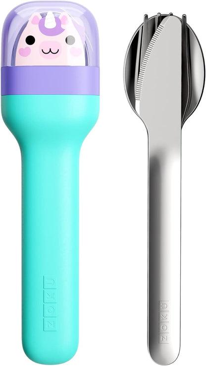 ZOKU Kids Pocket Utensil Set, Kitty - Stainless Steel Fork, Knife, and Spoon in Case - Portable Design for Travel, School, Picnics, Camping and Outdoor Home Use