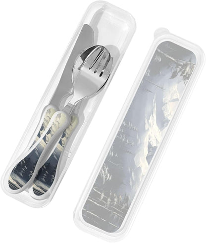 3-Piece Kids Silverware Set With Storage Case, Stainless Steel Reusable Children Safe Knife Spoon Fork Set Blue Active Girl Running Sunset Children Flatware Set For Kids Lunch Box - Colors C