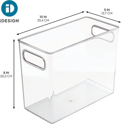 iDesign Pantry Bin with Handles, Clear | Storage for Cabinets, Fridge, or Freezer, Made in USA