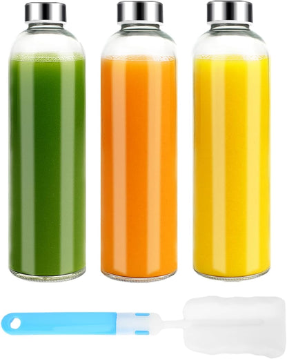 Glass Juice Bottles with Lids 10 oz, 6 Pack Reusable Small Glass Bottles with Stainless Steel Caps & Straws, BPA-Free Leak proof Juice Bottle Containers for Juicing, Milk, Smoothies & Fridge