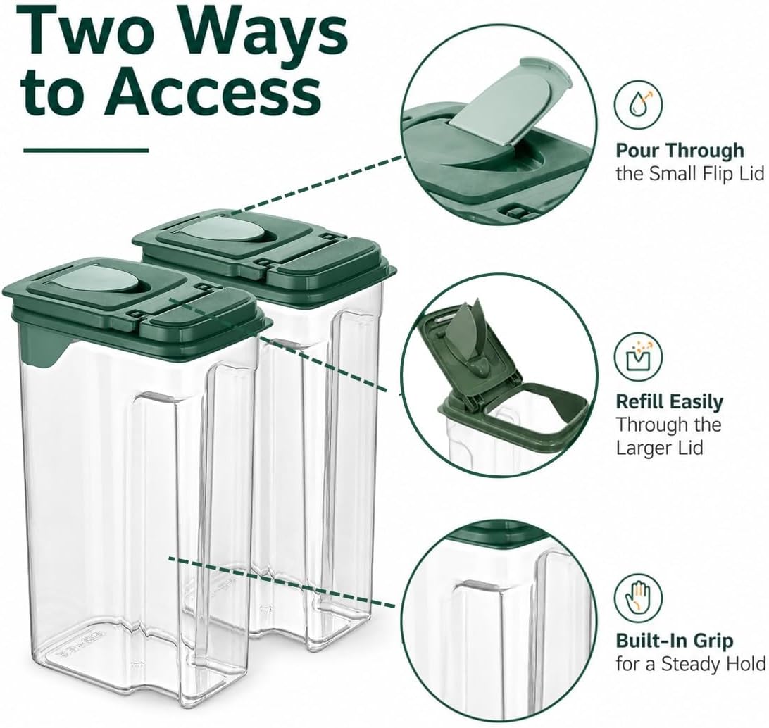 Tribello Food Storage Dispenser with Pour Spout Lid – Pantry Bin – Clear Slim Food Storage Container for Rice, Sugar, Cereal – BPA Free - Kitchen Organization (Small 1.9 Quarts - 2pack)